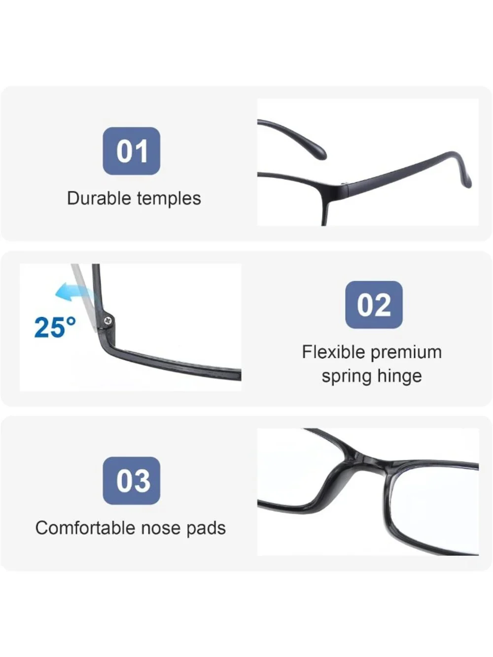 30 Pack Adjustable Reading Glasses - Black Frames, Spring Loaded Hinge, Comfort